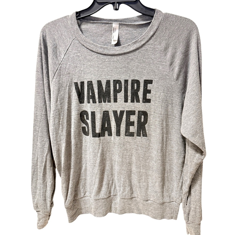 American Apparel "Vampire Slayer" Gray Long Sleeve Crew Neck Shirt‎ Size Medium